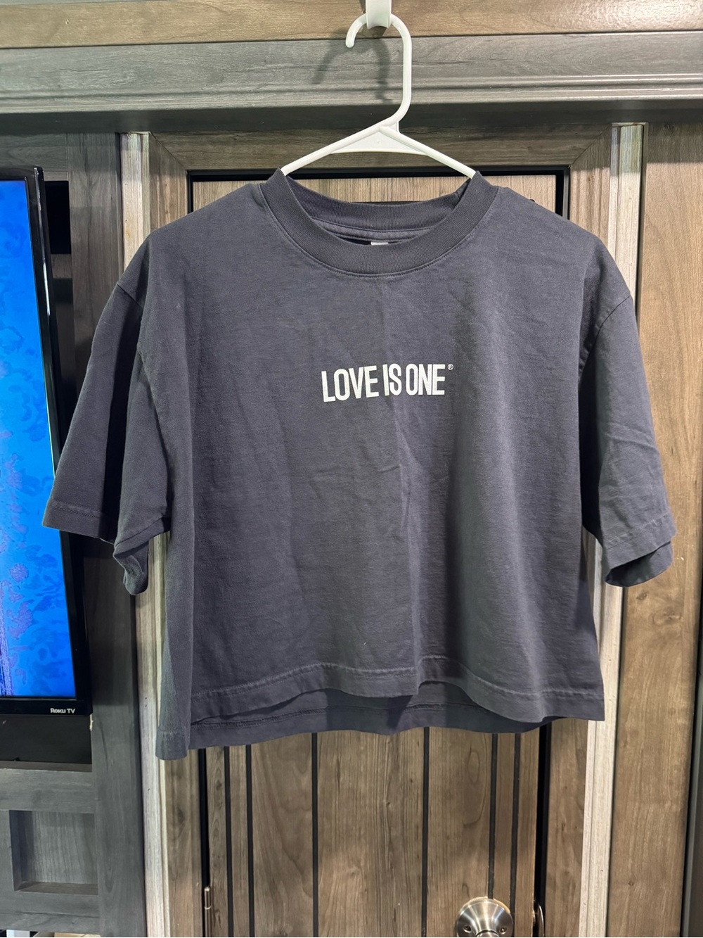 Los Angeles Apparel Black Cropped Tee with White 'LOVE IS ONE' Chest Logo
